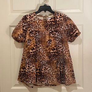 NWT 🔹 ODDY Leopard Print Stretchy Roomy Baby Doll Top Tunic 🔹 Size S